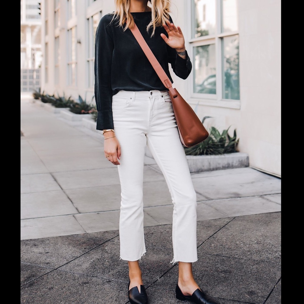 EVERLANE HIGH RISE RAW HEM CROP JEANS